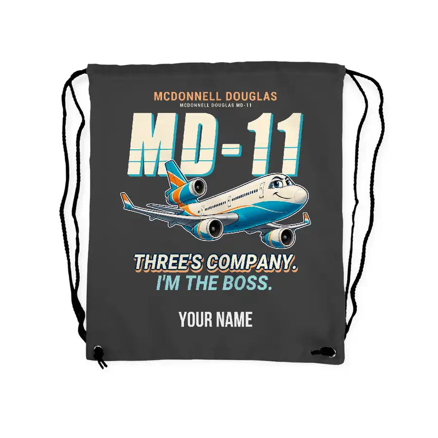 McDonnell Douglas MD-11 - Drawstring Bag - Cartoon + Name - Gray