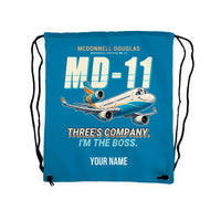 Thumbnail for McDonnell Douglas MD-11 - Drawstring Bag - Cartoon + Name - Light Blue