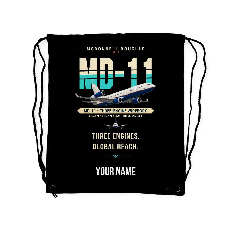 McDonnell Douglas MD-11 - Drawstring Bag - Original + Name - Black
