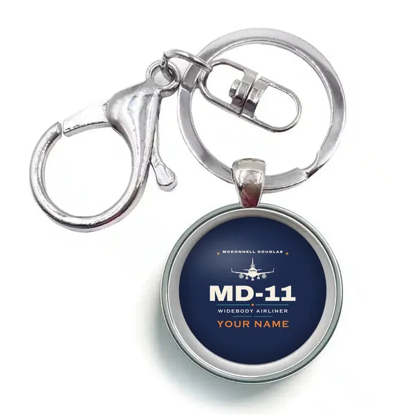 McDonnell Douglas MD-11 - Heritage + Name - Circle Key Chain - Navy Blue