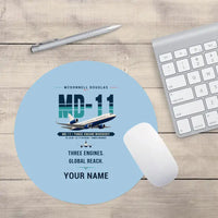 Thumbnail for McDonnell Douglas MD-11 - Original + Name - Round Mouse Pad - Light Blue