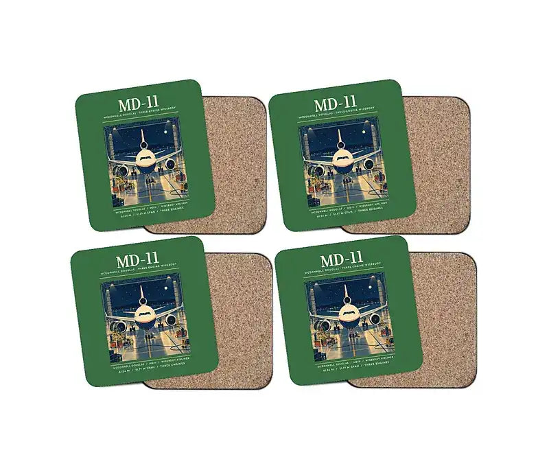 McDonnell Douglas MD-11 - Poster - Coaster Set - Green
