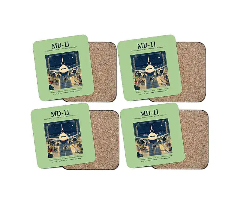 McDonnell Douglas MD-11 - Poster - Coaster Set - Light Green