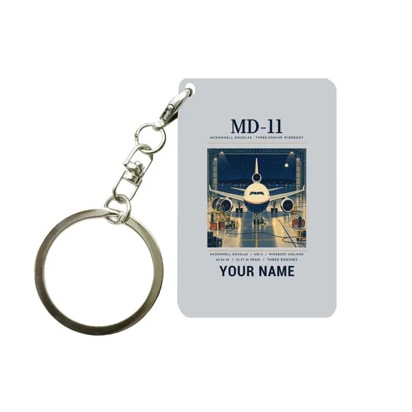 McDonnell Douglas MD-11 - Poster + Name - Key Chain - Light Gray