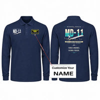 Thumbnail for McDonnell Douglas MD-11 Premium Polo T-Shirts - Original + Name - Long Sleeve - Dark Blue