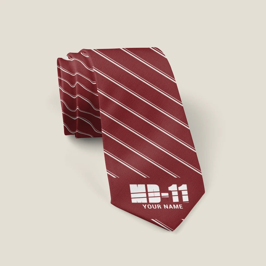 McDonnell Douglas MD-11 - Stripe + Name - Tie - Dark Red