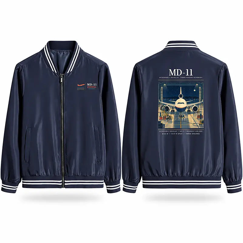 McDonnell Douglas MD-11 Stylish Jackets - Baseball Collar - Poster - Navy Blue