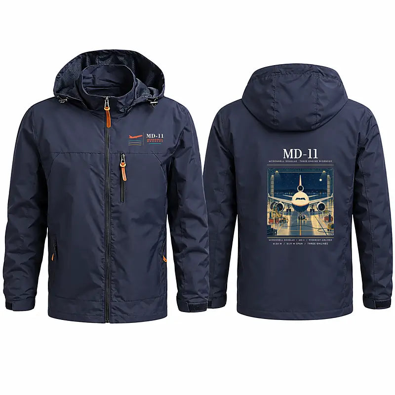 McDonnell Douglas MD-11 Stylish Jackets - Hooded Windbreaker - Poster - Navy Blue