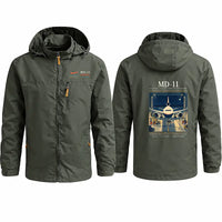 Thumbnail for McDonnell Douglas MD-11 Stylish Jackets - Hooded Windbreaker - Poster - Olive Green
