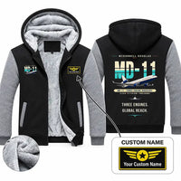Thumbnail for McDonnell Douglas MD-11 Zipped Sweatshirts - Original + Name - Black & Gray
