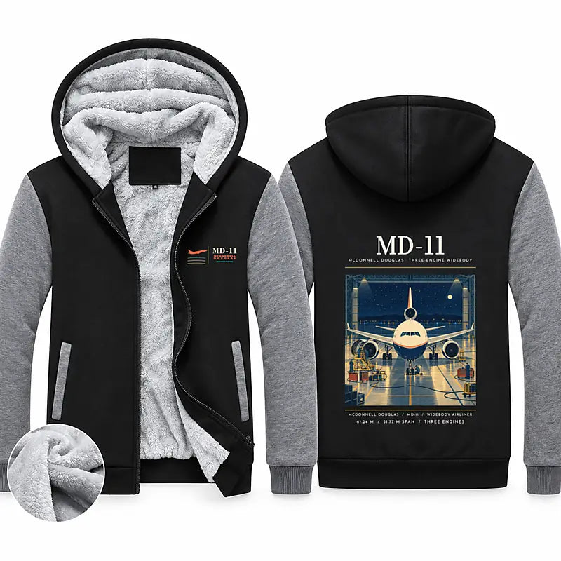 McDonnell Douglas MD-11 Zipped Sweatshirts - Poster - Black & Gray