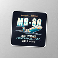Thumbnail for McDonnell Douglas MD-80 - Cartoon + Name - Square Sticker - Close-up