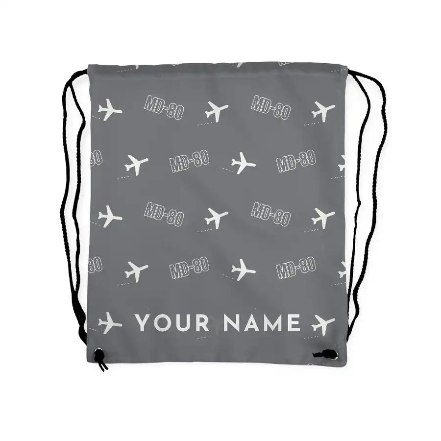 McDonnell Douglas MD-80 - Drawstring Bag - 3D Pattern + Name - Gray