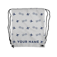 Thumbnail for McDonnell Douglas MD-80 - Drawstring Bag - 3D Pattern + Name - Light Gray