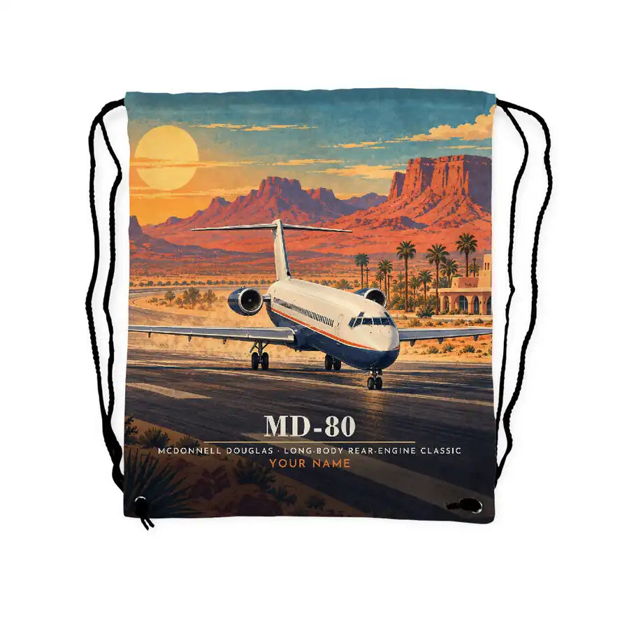 McDonnell Douglas MD-80 - Drawstring Bag - 3D Scene + Name