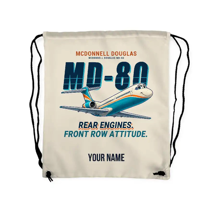 McDonnell Douglas MD-80 - Drawstring Bag - Cartoon + Name - Beige