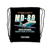 Thumbnail for McDonnell Douglas MD-80 - Drawstring Bag - Cartoon + Name - Black