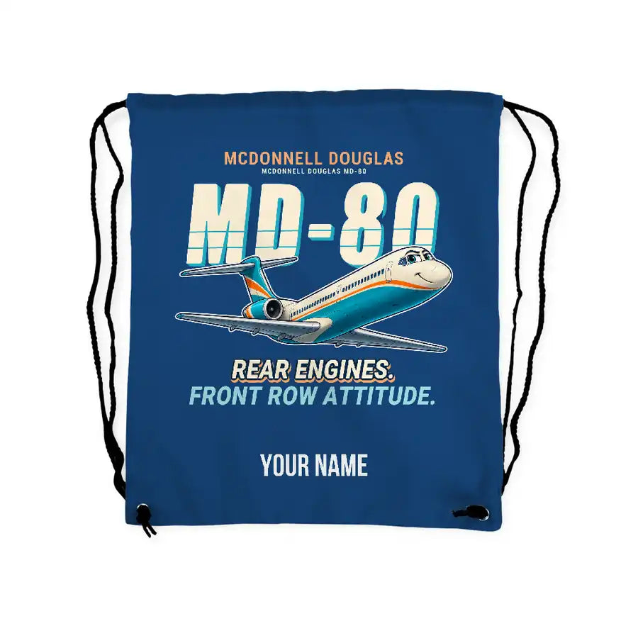 McDonnell Douglas MD-80 - Drawstring Bag - Cartoon + Name - Blue