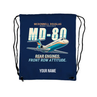 Thumbnail for McDonnell Douglas MD-80 - Drawstring Bag - Cartoon + Name - Dark Blue