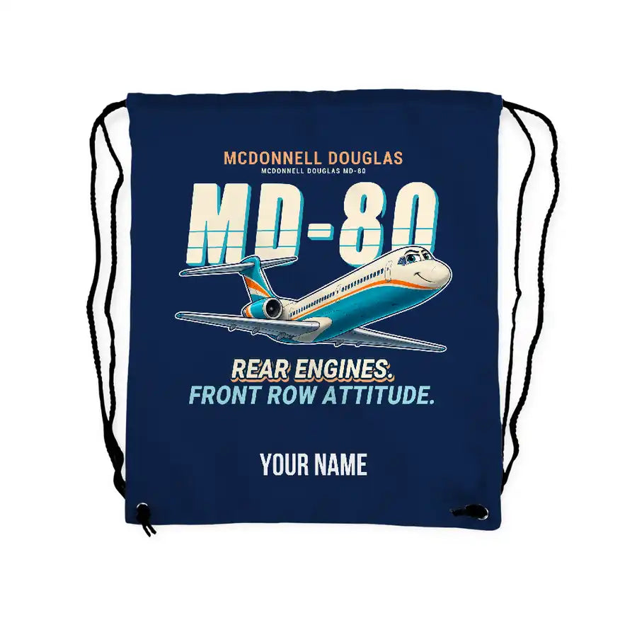 McDonnell Douglas MD-80 - Drawstring Bag - Cartoon + Name - Dark Blue