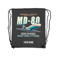 Thumbnail for McDonnell Douglas MD-80 - Drawstring Bag - Cartoon + Name - Gray
