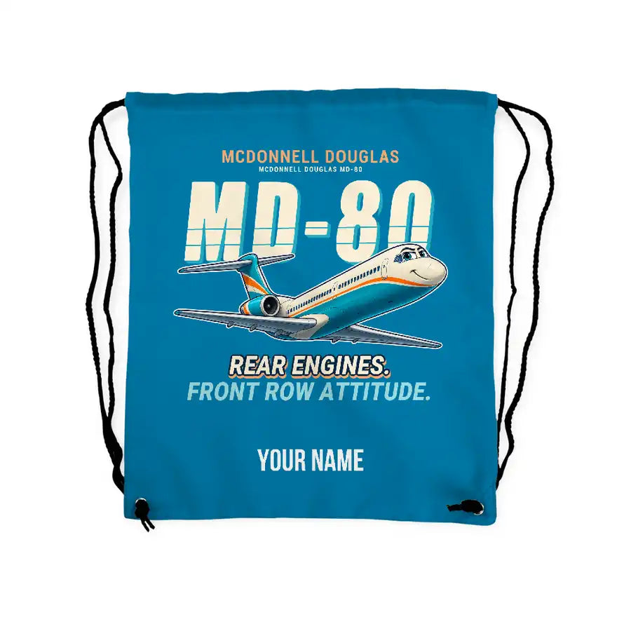 McDonnell Douglas MD-80 - Drawstring Bag - Cartoon + Name - Light Blue