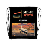Thumbnail for McDonnell Douglas MD-80 - Drawstring Bag - Classic + Name - Black