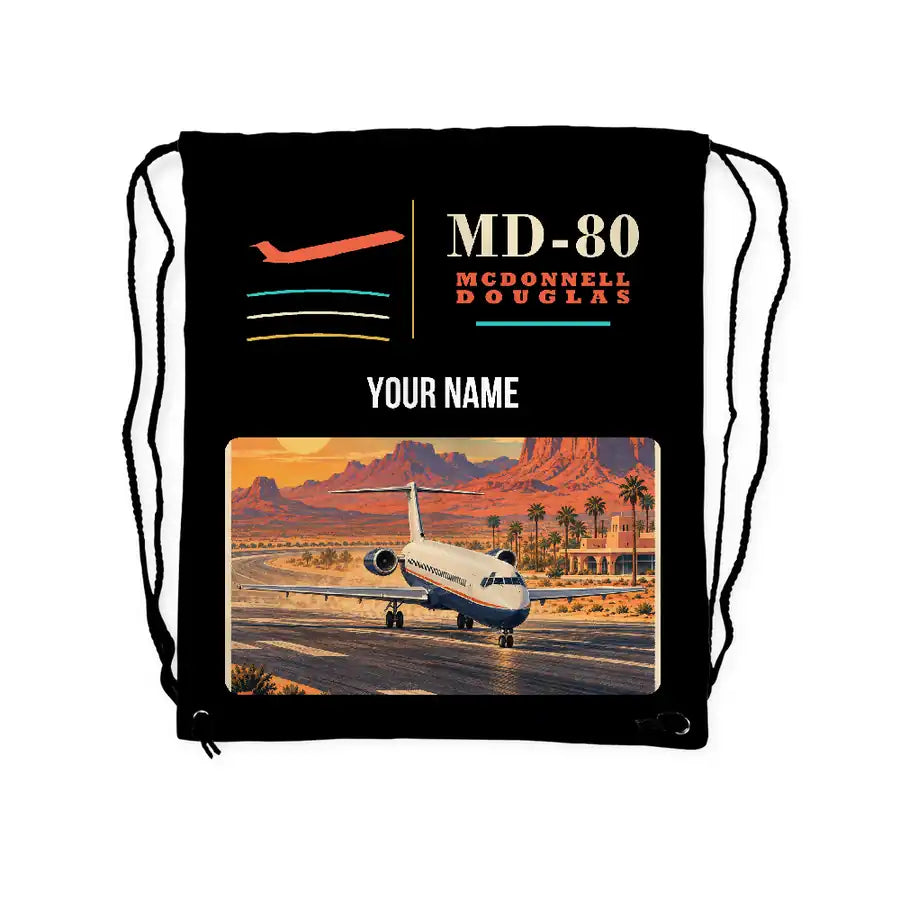 McDonnell Douglas MD-80 - Drawstring Bag - Classic + Name - Black