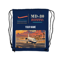 Thumbnail for McDonnell Douglas MD-80 - Drawstring Bag - Classic + Name - Dark Blue