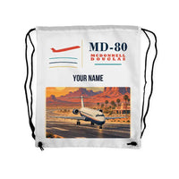 Thumbnail for McDonnell Douglas MD-80 - Drawstring Bag - Classic + Name - White