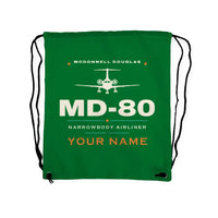 Thumbnail for McDonnell Douglas MD-80 - Drawstring Bag - Heritage + Name - Green