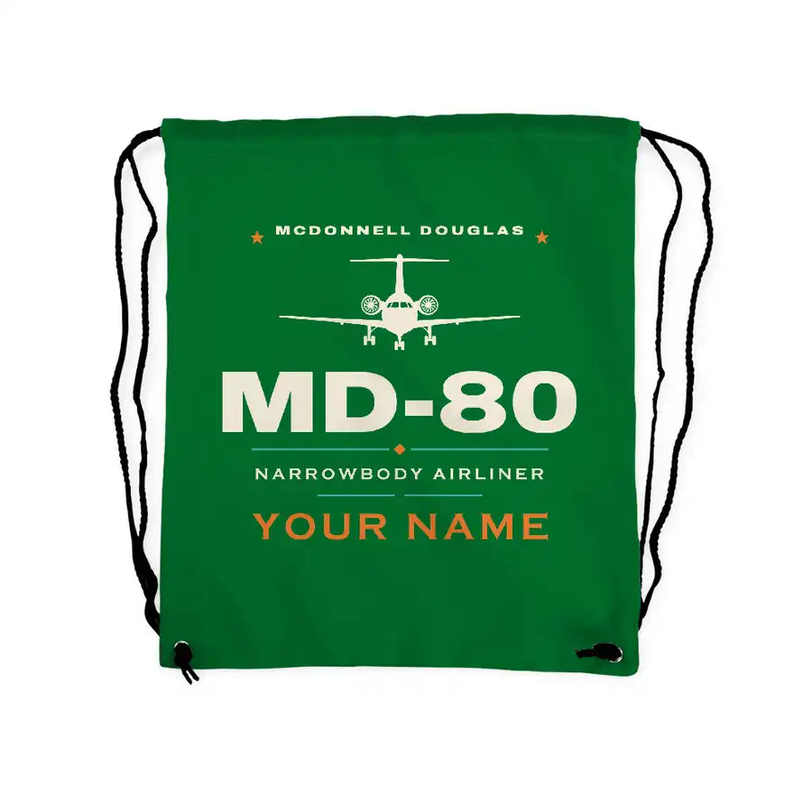 McDonnell Douglas MD-80 - Drawstring Bag - Heritage + Name - Green