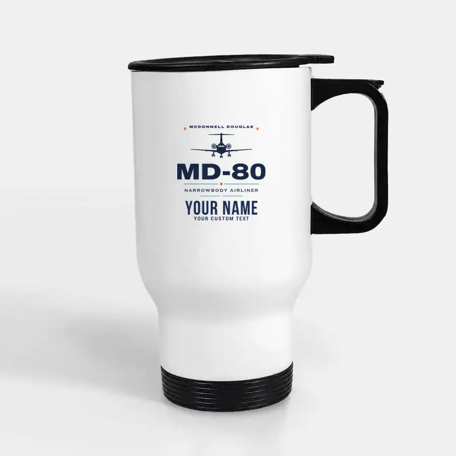 McDonnell Douglas MD-80 - Heritage + Name - Stainless Steel with Holder - White
