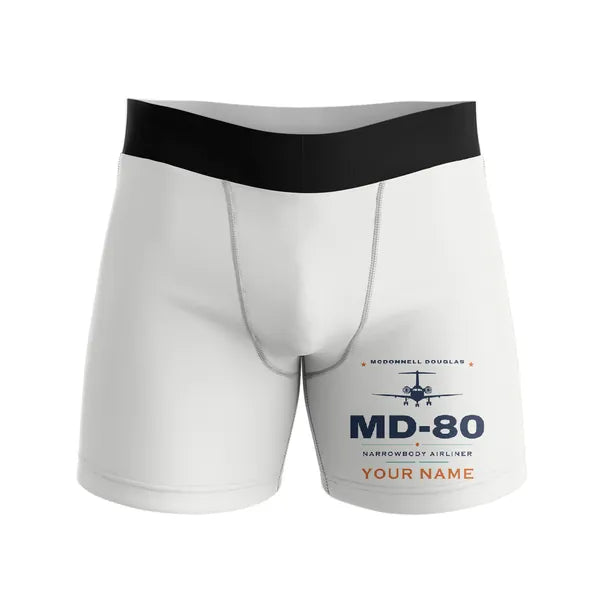 McDonnell Douglas MD-80 - Men Boxers - Heritage + Name - White