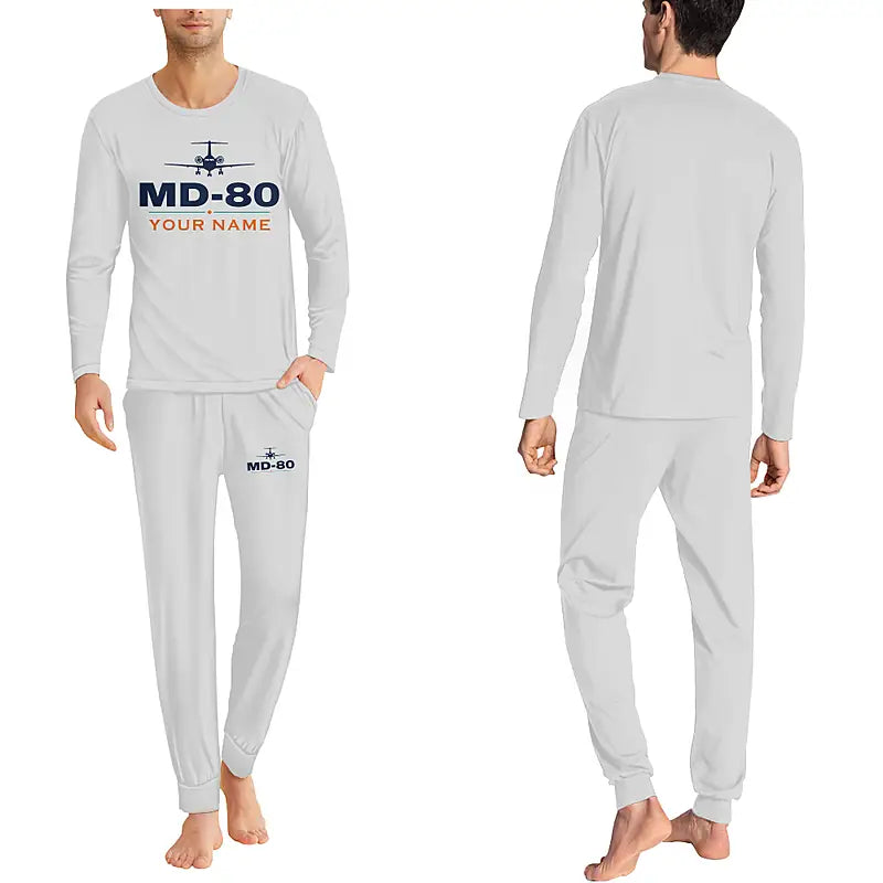 McDonnell Douglas MD-80 - Men Pajamas - Heritage Chest + Name - Light Gray