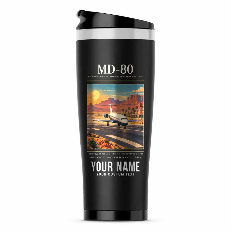 McDonnell Douglas MD-80 - Poster + Name - Stainless Steel (No Holder) - Black