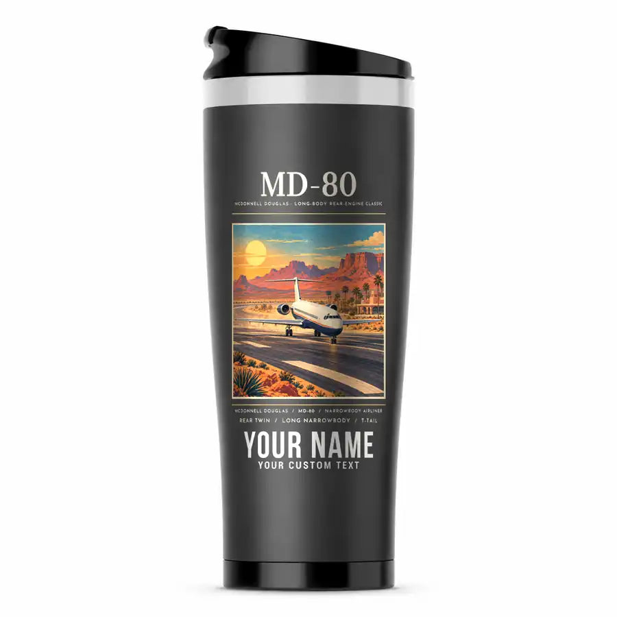 McDonnell Douglas MD-80 - Poster + Name - Stainless Steel (No Holder) - Gray