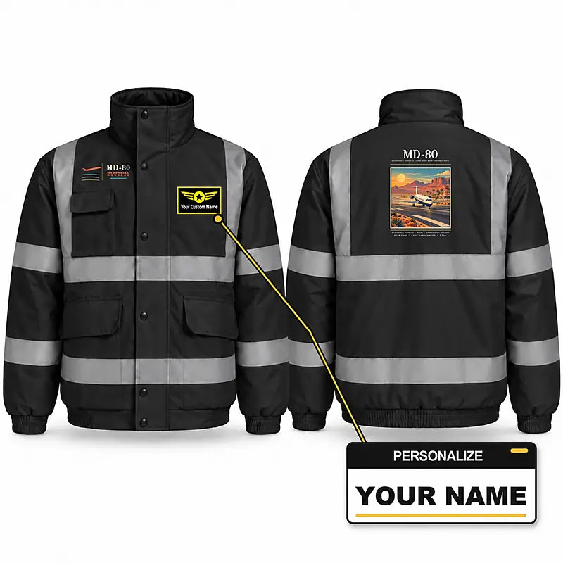 McDonnell Douglas MD-80 Reflective Winter Jackets - Poster + Name - Black