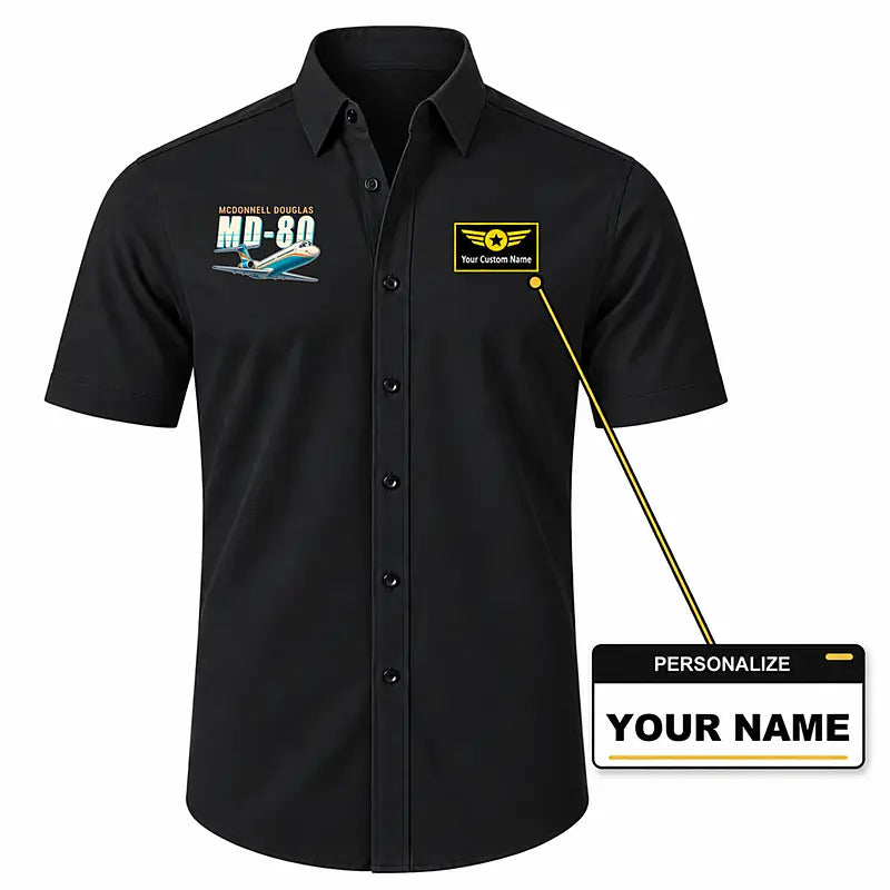 McDonnell Douglas MD-80 - Short Sleeve Shirt - Cartoon - Black + NAME