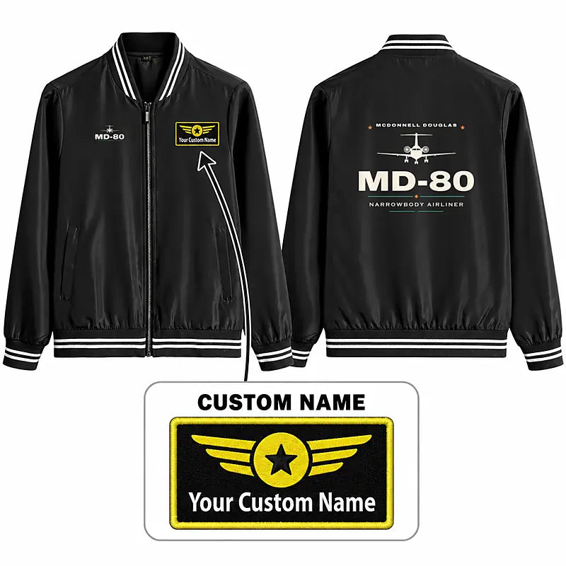 McDonnell Douglas MD-80 Stylish Jackets - Baseball Collar - Heritage + Name - Black
