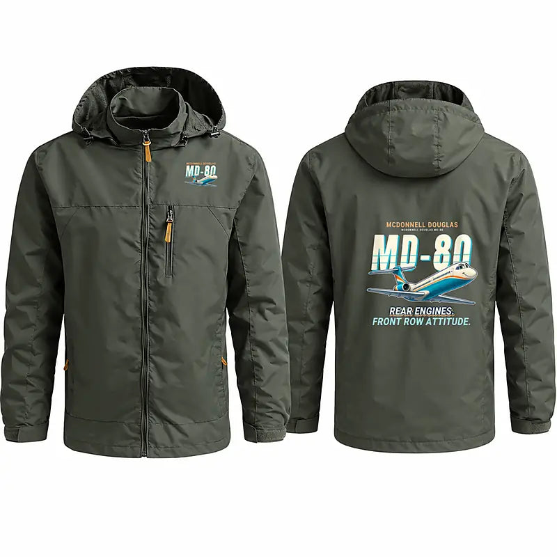 McDonnell Douglas MD-80 Stylish Jackets - Hooded Windbreaker - Cartoon - Olive Green