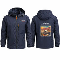 Thumbnail for McDonnell Douglas MD-80 Stylish Jackets - Hooded Windbreaker - Poster - Navy Blue
