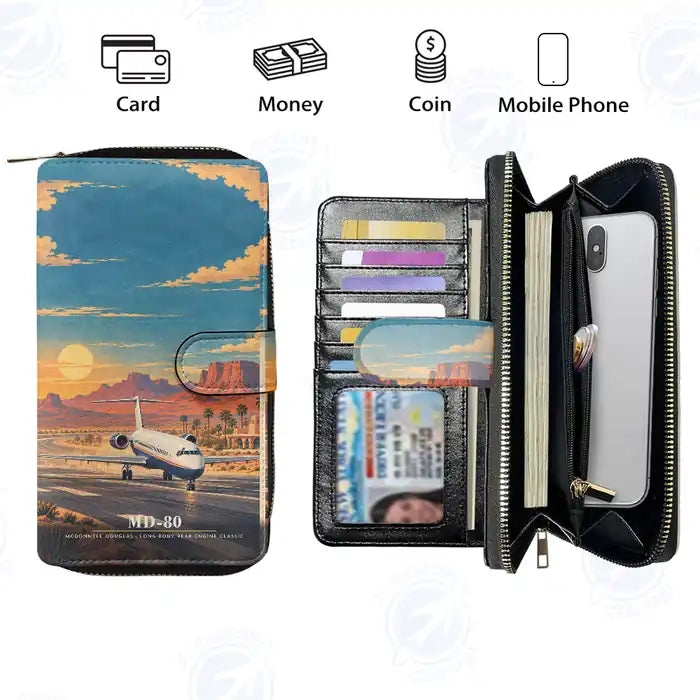 McDonnell Douglas MD-80 Leather Wallets - Zip Long Wallet - 3D