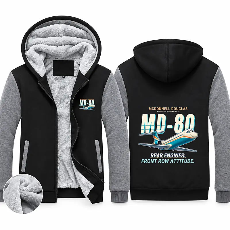 McDonnell Douglas MD-80 Zipped Sweatshirts - Cartoon - Black & Gray
