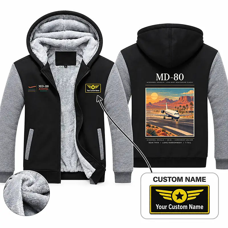 McDonnell Douglas MD-80 Zipped Sweatshirts - Poster + Name - Black & Gray