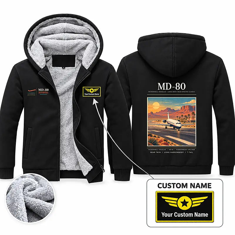 McDonnell Douglas MD-80 Zipped Sweatshirts - Poster + Name - Black