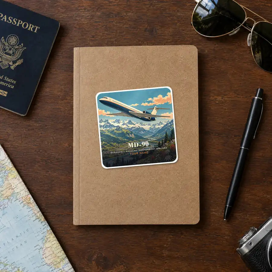 McDonnell Douglas MD-90 - 3D + Name - Square Sticker - Notebook
