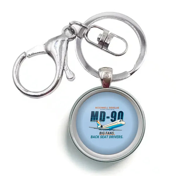 McDonnell Douglas MD-90 - Cartoon - Circle Key Chain - Light Blue