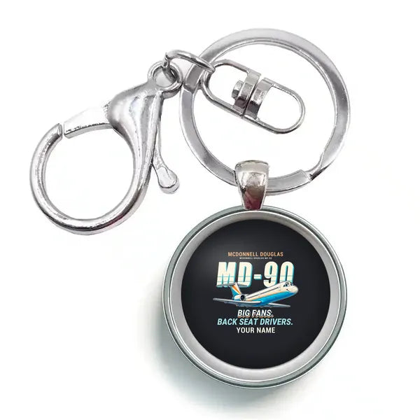 McDonnell Douglas MD-90 - Cartoon + Name - Circle Key Chain - Black
