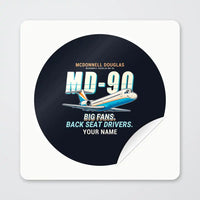 Thumbnail for McDonnell Douglas MD-90 - Cartoon + Name - Circle Sticker - Peel